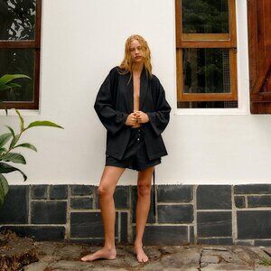 ZARA PYJAMA STYLE SHORTS BLACK SIZE M 4661/510/800